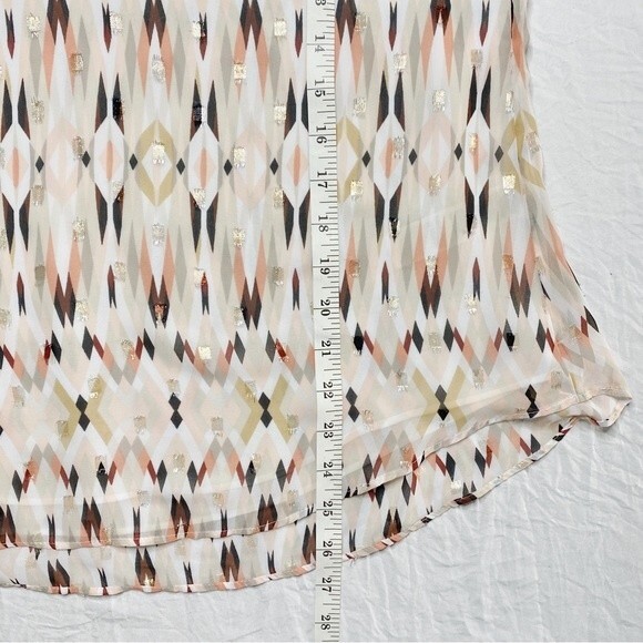 White House Black Market Pastel Print Split Sleeve Gold Threads Lined Top Size 8 - Picture 12 of 12